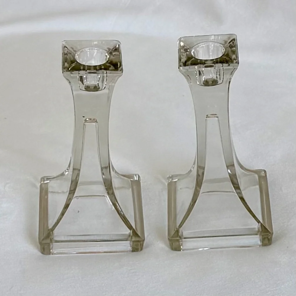 Vintage Clear Glass Candle Holders, Set of 2